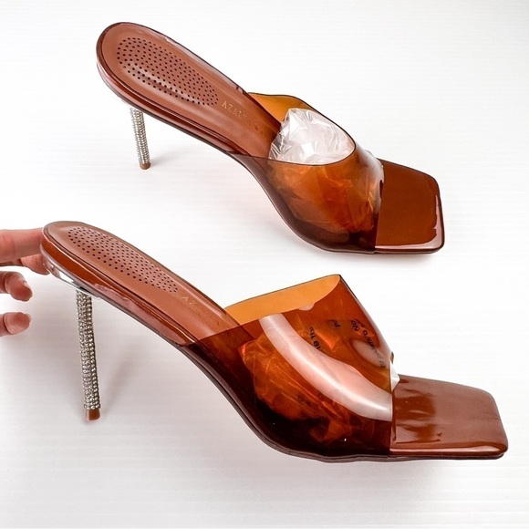 Azalea Wang Heel women 9 Just A Feeling Stiletto Sandal Brown Open Toe Bejeweled - Picture 9 of 13